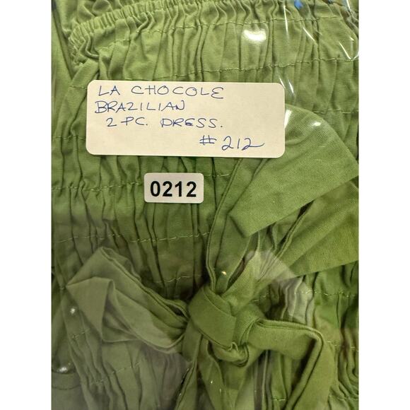 La Chocole Brazilian Designer 2 Piece Green Maxi Dress/Smocked Ruffles Boho‎ Med - Picture 6 of 6
